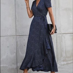 New Navy blue floral wrap maxi dress